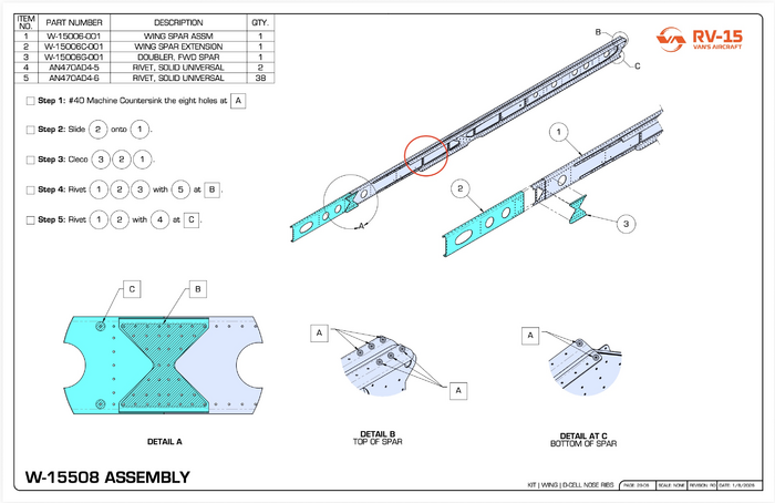 For reference, take a look at the RV-15 Kit Assembly Instruction Section 29, Page 6.